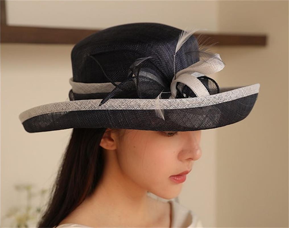 高品质婚礼礼服帽子带花女 Sinamay 花式教堂帽子出售成人素色常年四季帽