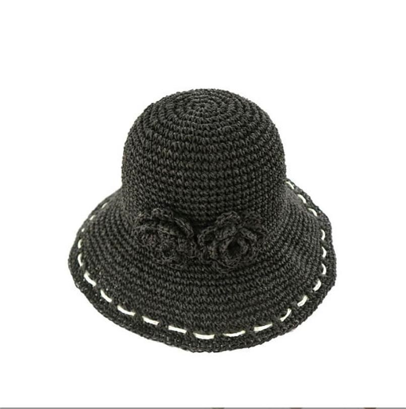 促銷軟盤可折疊紙針織水桶裝飾女士水桶夏季草編鉤針女士沙灘太陽帽