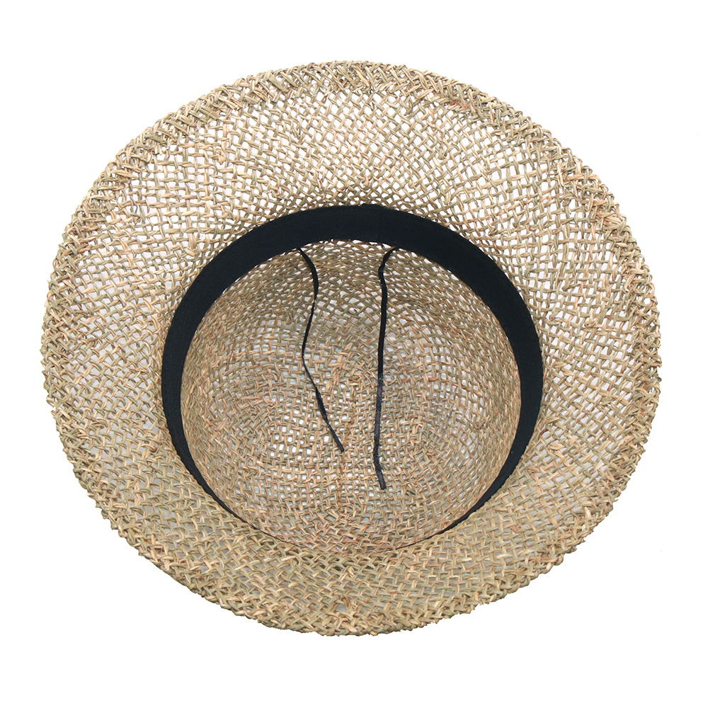圓頂鐘形海藻海草草帽戶外旅行遮陽沙灘帽暑假漁夫草桶帽