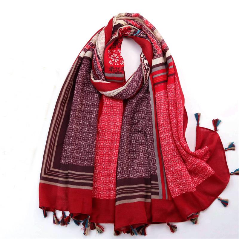 亞馬遜熱銷女士長棉頭巾圍巾高品質奢華圖案彩色印花粘膠棉圍巾頭巾